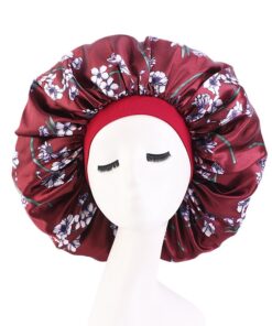 Patterned Extra Large Satin Sleeping Bonnet With Elastic Band for long hair