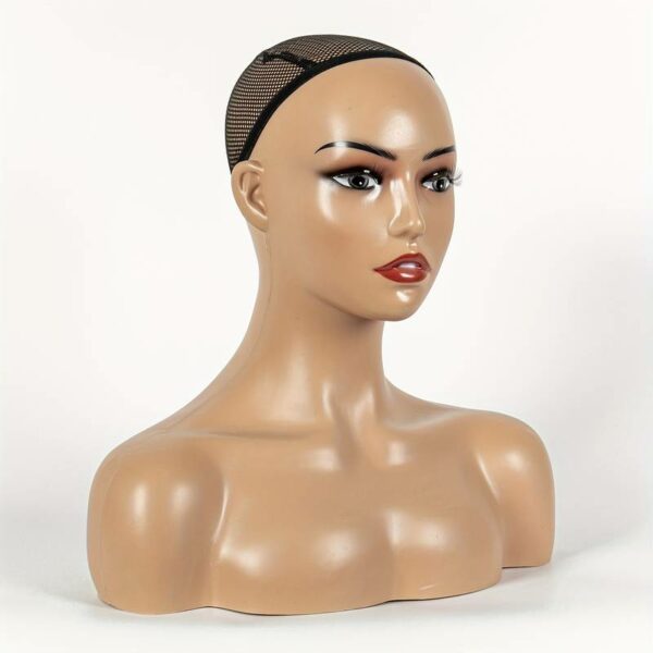 Realistic Female Mannequin Head with Shoulder Manikin PVC Head Bust Wig Head Stand for Wigs Display Making,Styling,Sunglasses,Necklace Earrings, Light