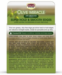 African Pride Olive Miracle Super Hold and Smooth Edges - For Wavy, Curly, Coily, Relaxed, Locs & Protective Styles. Contains Olive & Coconut Oil, 2.25 Oz.