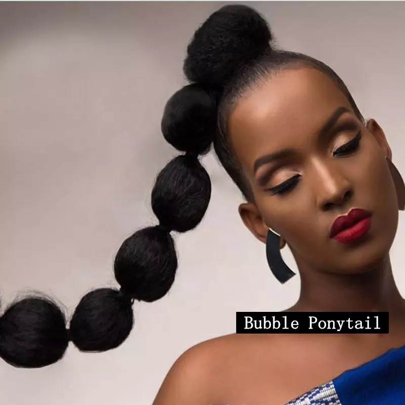 22 High Quality Afro Drawstring Synthetic Natural Long Bubble Ponytail Hair Wigs