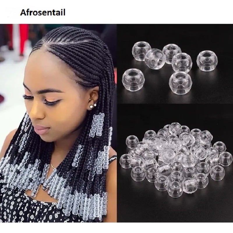 50pcs Transparent Clear Plastic Hair Beads For Dreadlock, Braids & Hair  Extensions
