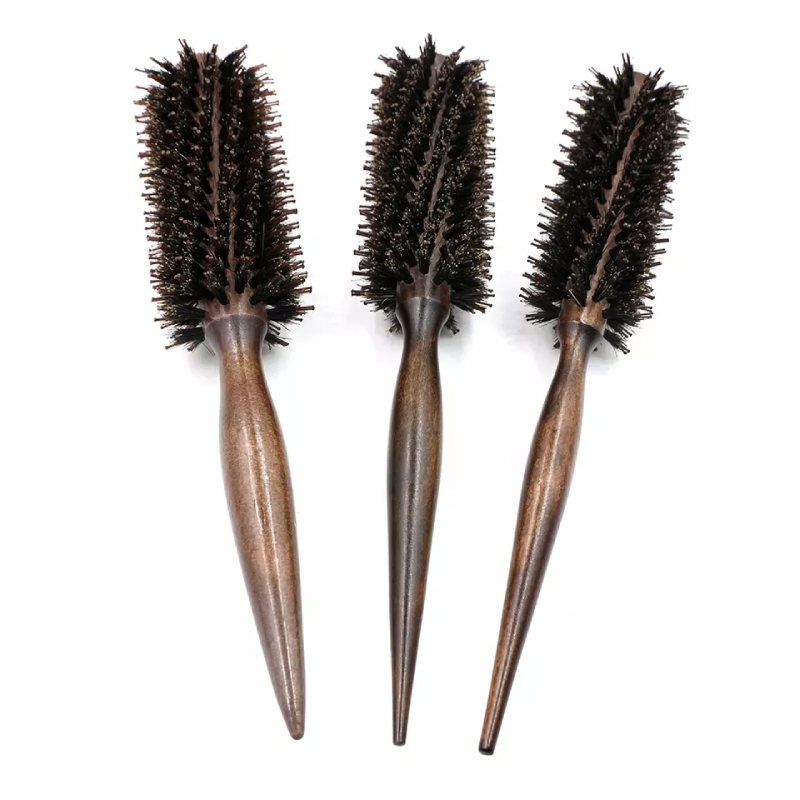 Roll Round Comb Wood Handle Natural Bristle Brush