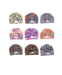 2021 Hot Sale Mommy And Baby 2PCS Set African Print Top Knot Turban Hijab Baby Bonnets Knittes Silk